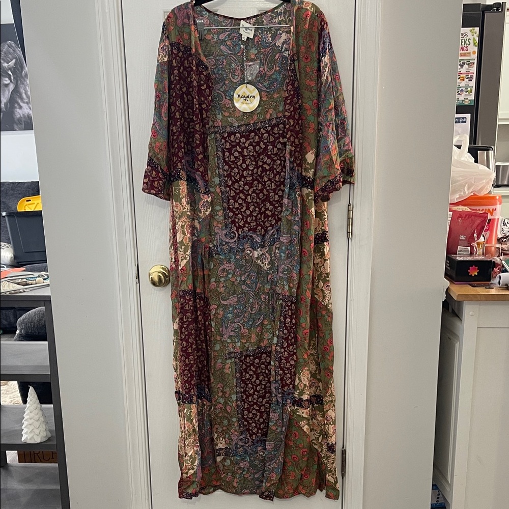 Lightweight Boho Patchwork Maxi Dress in Burgundy and Olive